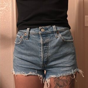 Levi's Light Blue Frayed Jean Shorts